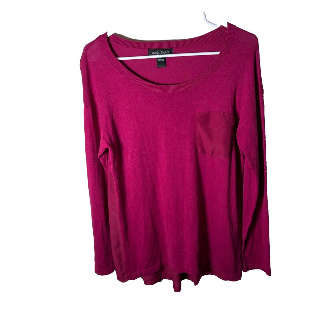 August Silk Sweater Women's Medium Purple Knit Pullover Pocket Layered Casual